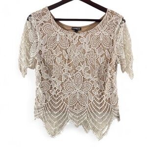Express Women’s Ivory Floral Lace Crop Blouse Size Small